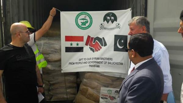 استلام 1300 طن من المساعدات الاغاثية في مرفأ اللاذقية مقدمة من الجانب الباكستاني للمتضررين من الزلزال