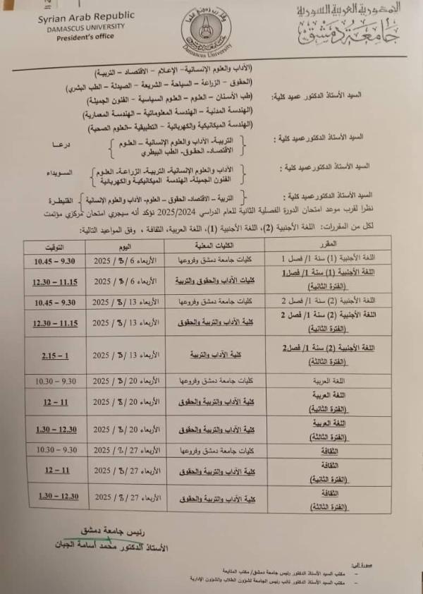 امتحان مركزي مؤتمت لـ 4 مقررات في آب القادم