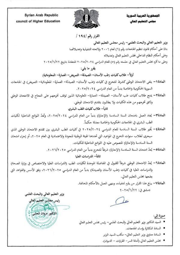 إلغاء الامتحان الوطني شرطاً للتخرج في 5 كليات